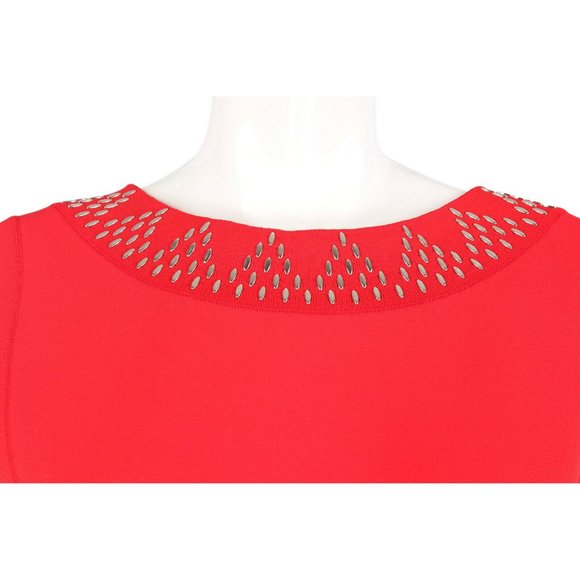 ALAIA Red Sleeveless Midi Dress Silver Grommets - Picture 7 of 12